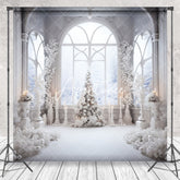 Aperturee - White Elegant Window Winter Christmas Photo Backdrop